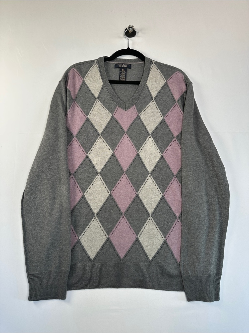 Banana Republic Silk Cashmere lend Blend Argyle V-Neck Sweater Unisex Size L